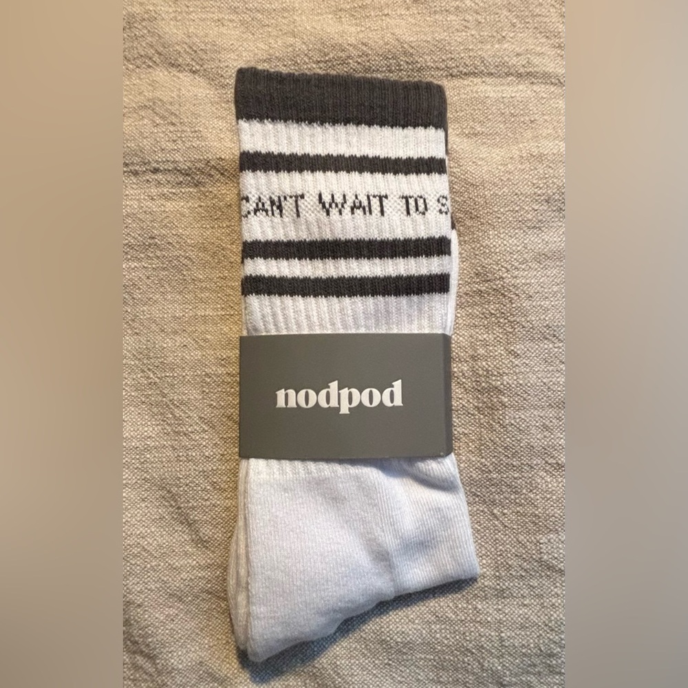 Nodpod ‘I Can’t Wait To Sleep With You’ White/Grey Stripe Crew Socks